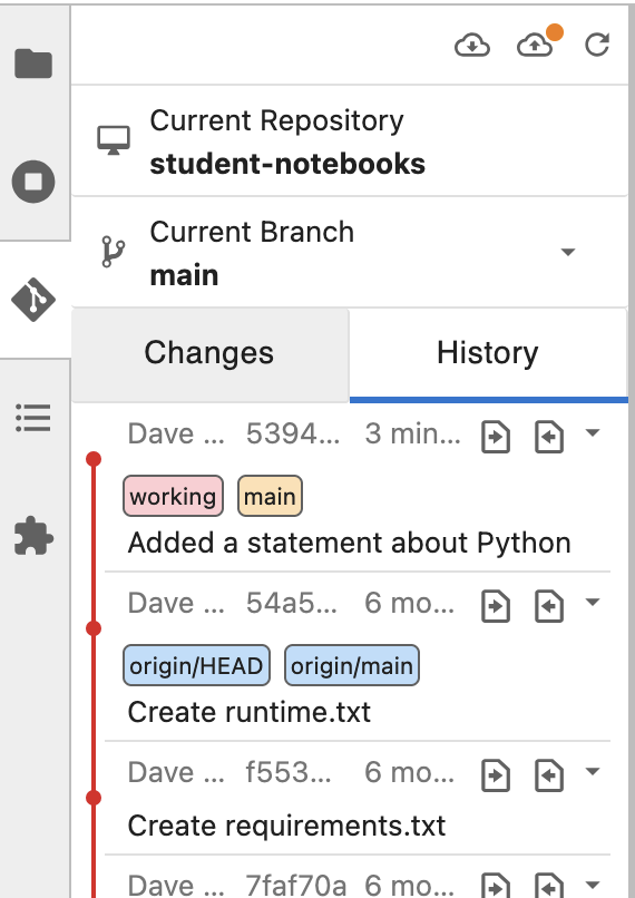 Figure A.X. Repository history in the JupyterLab extension.