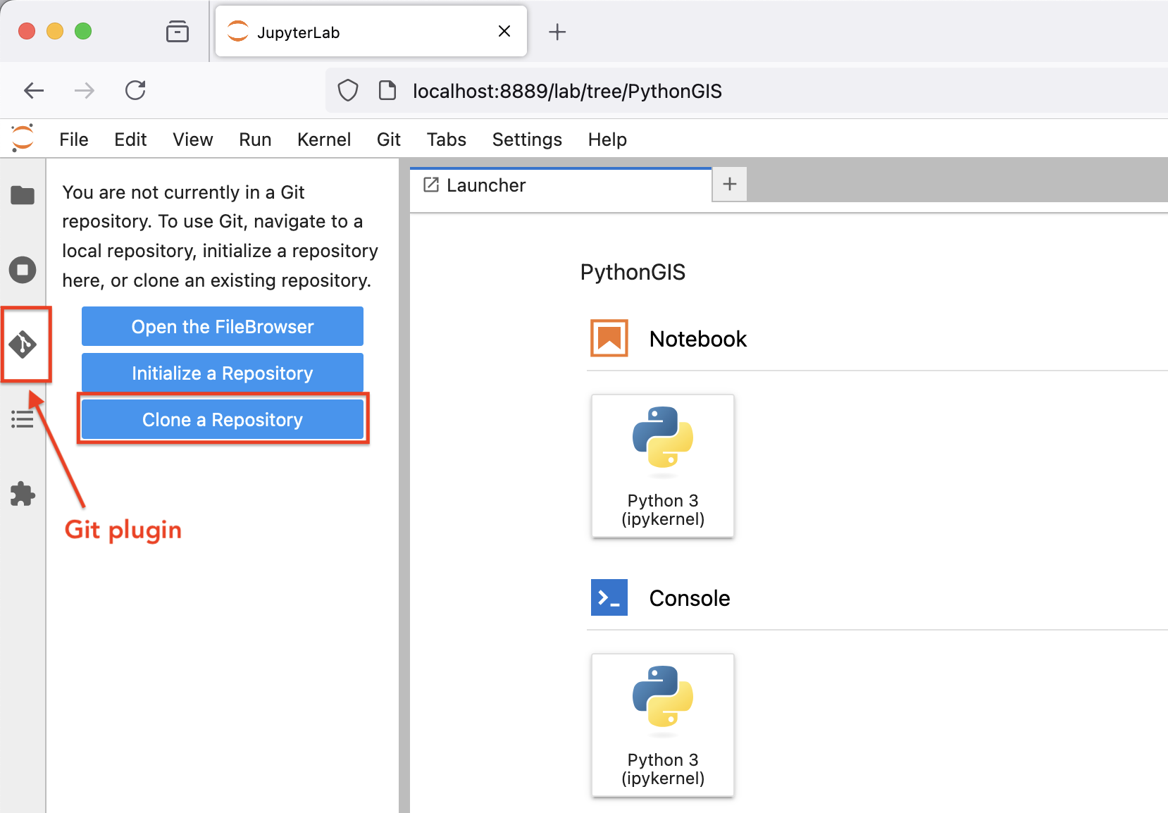 Figure A.X. Using the JupyterLab Git extension.